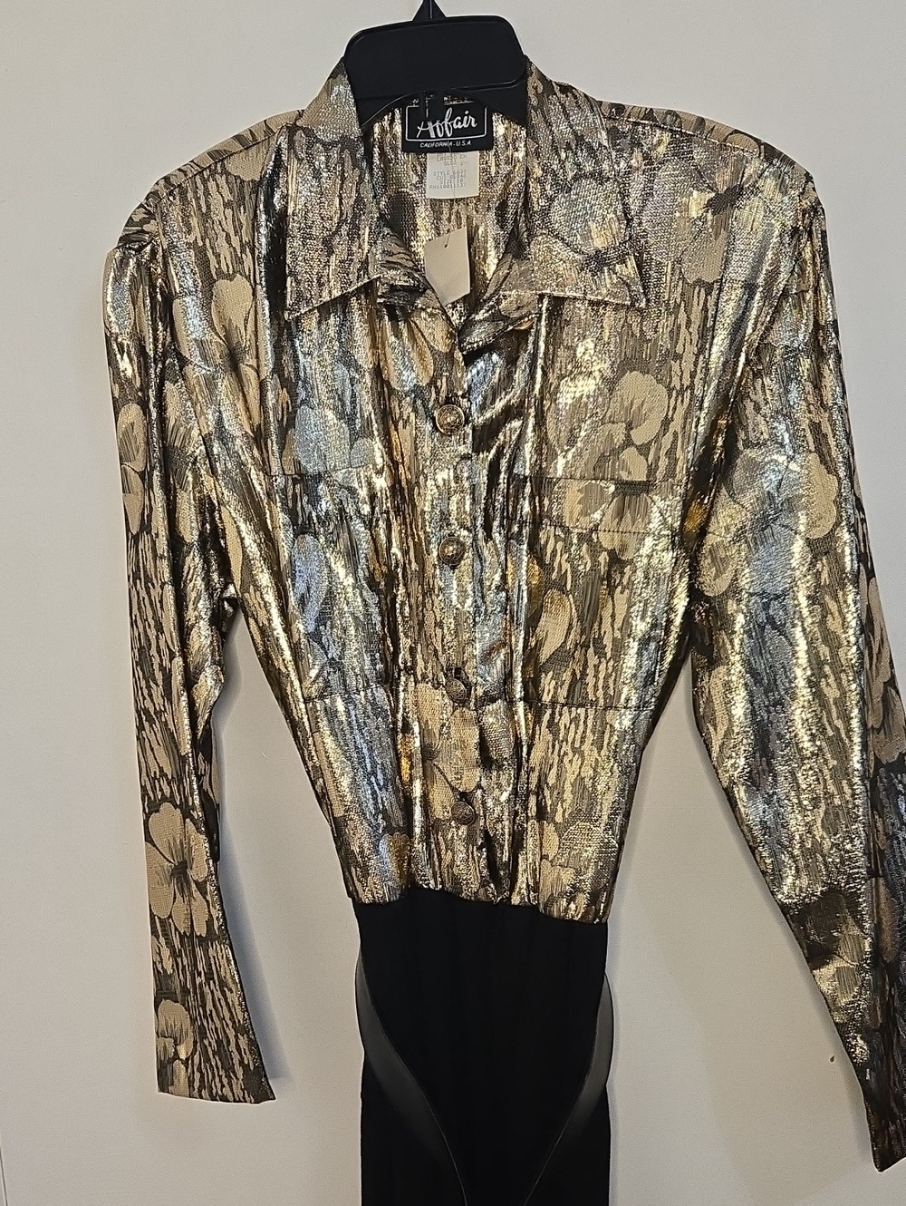 Affair Metallic Floral Blouse Bodysuit in Gold and Silver